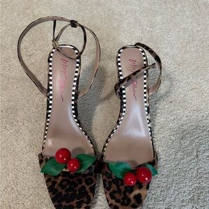 Betsey Johnson Red and Brown Heels with Playful Cherry Accents